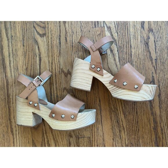 Intentionally Blank Tan Strappy Heel Clog Sandals Shoes Women's Size 7 - Picture 2 of 13